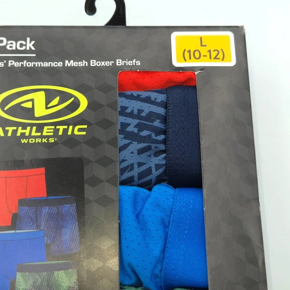Athletic Works Boy's Performance Boxer Briefs 5 Pack Size L 10/12 Moisture‎ Wick